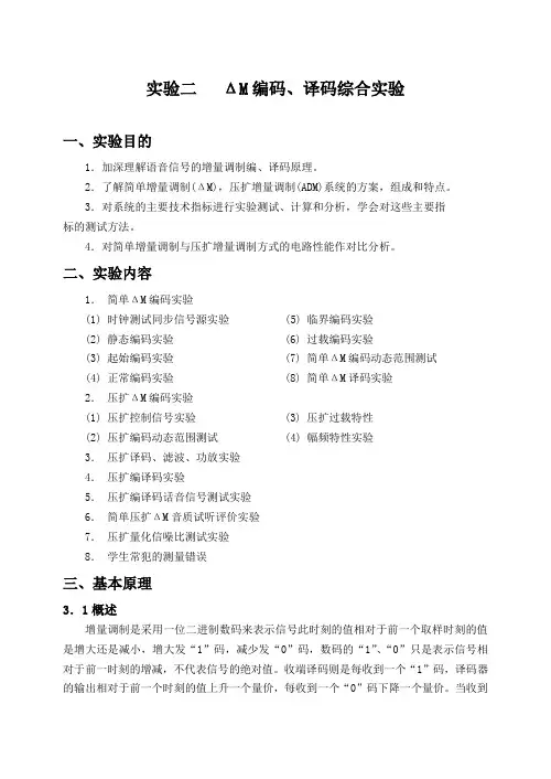 通信原理ΔM编码、译码综合实验