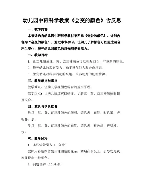 幼儿园中班科学教案《会变的颜色》含反思