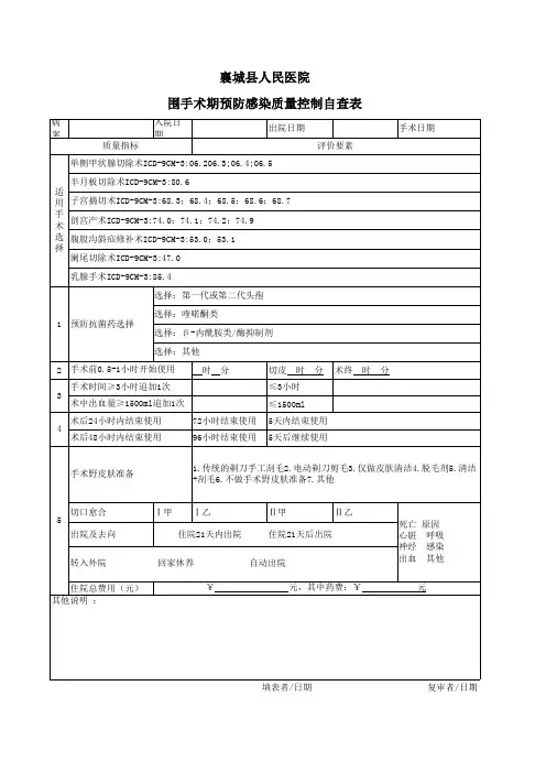 围手术期单病种质量管理自查表