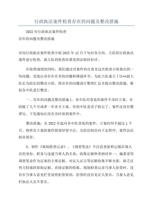行政执法案件检查存在的问题及整改措施