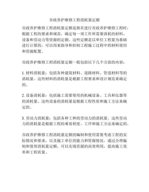 市政养护维修工程消耗量定额