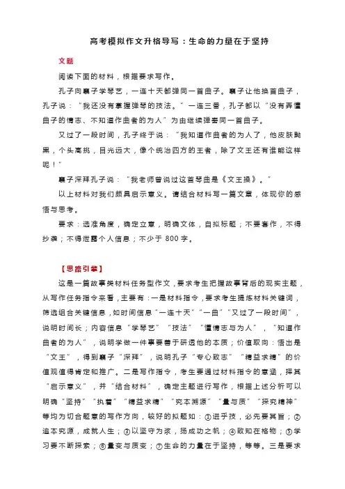 2023届高考模拟作文升格导写：生命的力量在于坚持