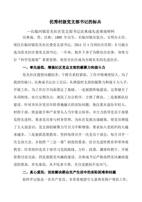 优秀村级党支部书记的标兵