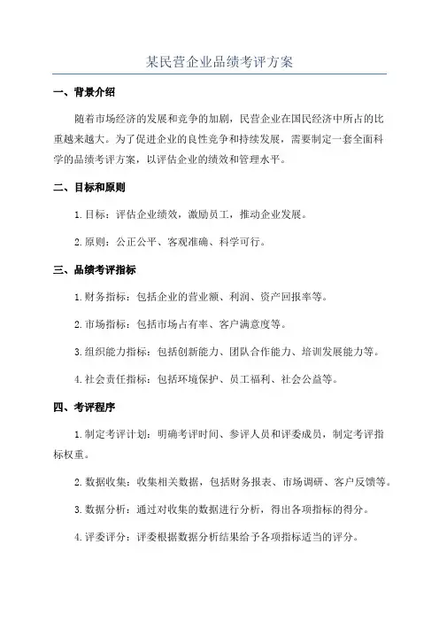 某民营企业品绩考评方案