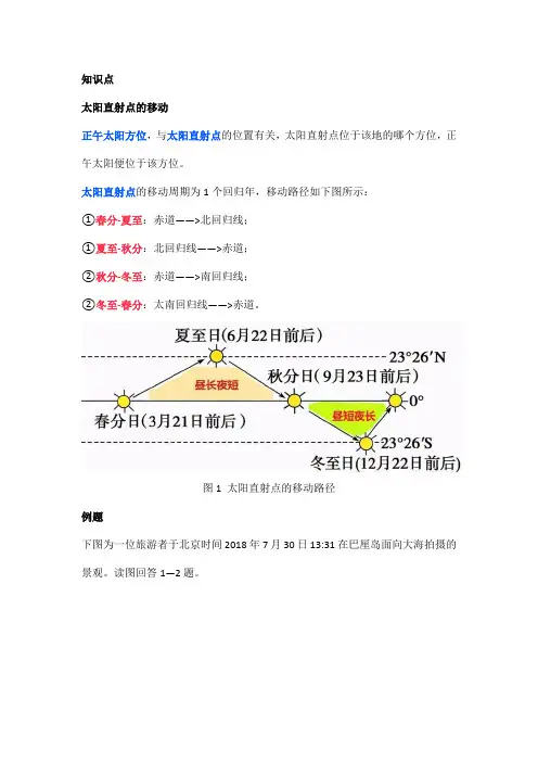 高中地理——每日讲1题(太阳直射点、日出、正午、日落方位)