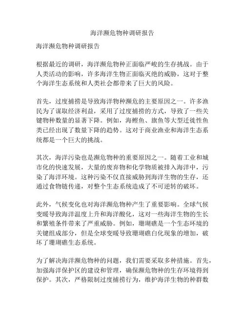 海洋濒危物种调研报告