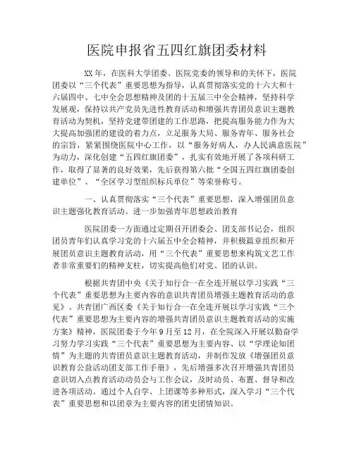医院申报省五四红旗团委材料
