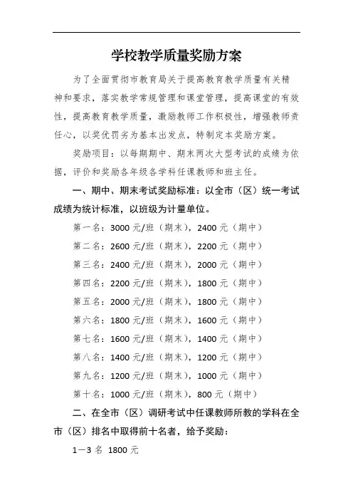 学校教学质量奖励方案