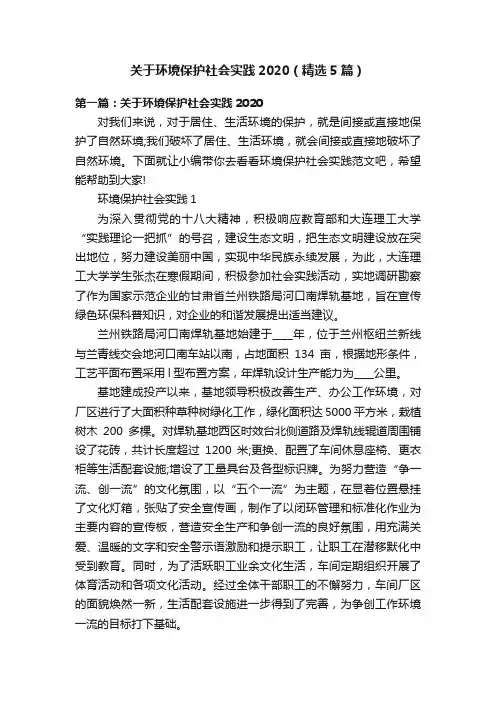 关于环境保护社会实践2020（精选5篇）