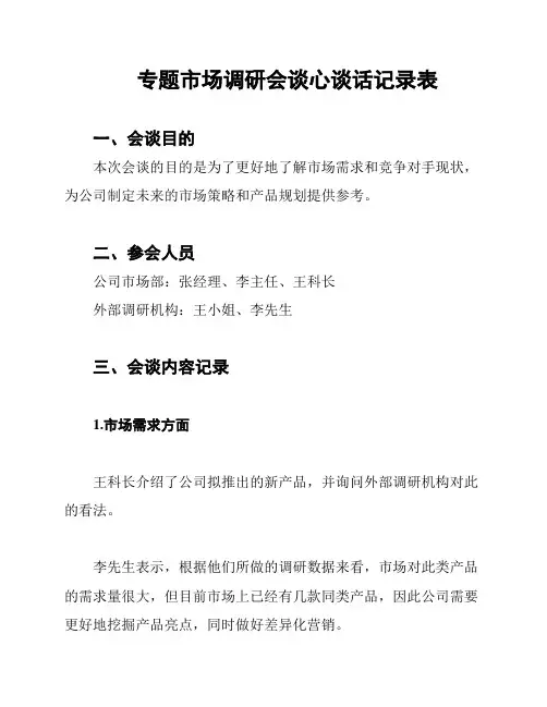 专题市场调研会谈心谈话记录表