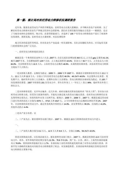 统计局对农村劳动力转移状况调研报告[修改版]