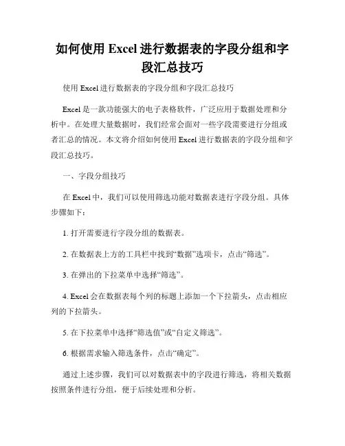如何使用Excel进行数据表的字段分组和字段汇总技巧