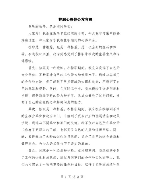 挂职心得体会发言稿