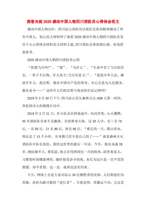 观看央视2020感动中国人物四川消防员心得体会范文