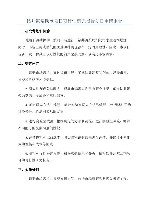 钻井泥浆助剂项目可行性研究报告项目申请报告
