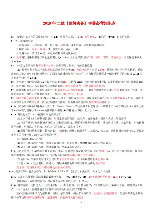 2019年二建《建筑实务》必背知识点