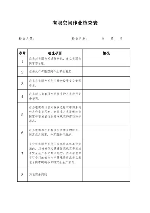 有限空间作业检查表
