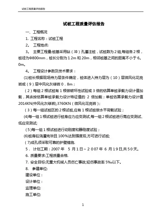 试桩工程质量评估报告