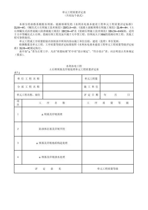 土石坝单元工程质量验收表格