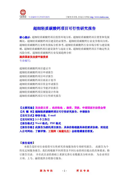 超细轻质碳酸钙项目可行性研究报告