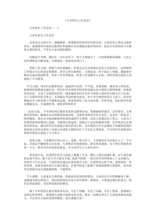 大学班长工作总结10篇
