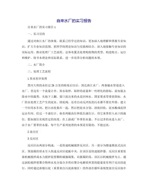 自来水厂的实习报告