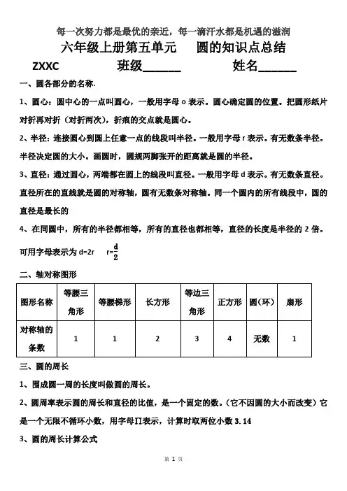 六年级上册第五单元   圆的知识点总结