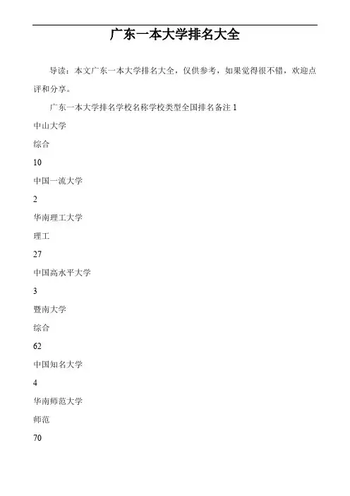 广东一本大学排名大全