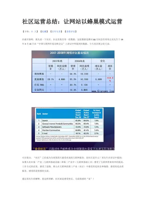社区运营总结：让网站以蜂巢模式运营