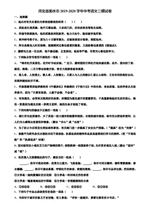 河北省衡水市2019-2020学年中考语文三模试卷含解析