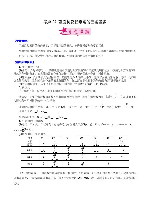 考点25  高中数学弧度制及任意角的三角函数(解析版)