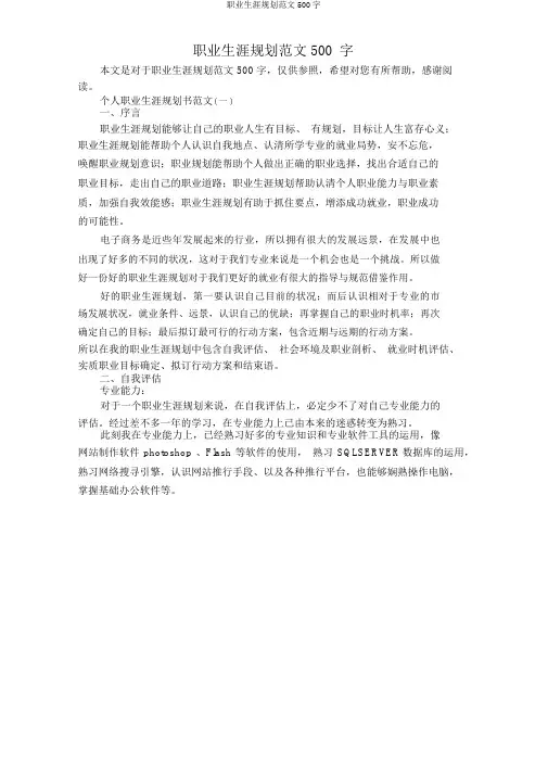 职业生涯规划范文500字