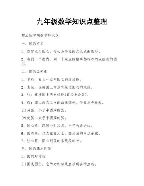 九年级数学知识点整理