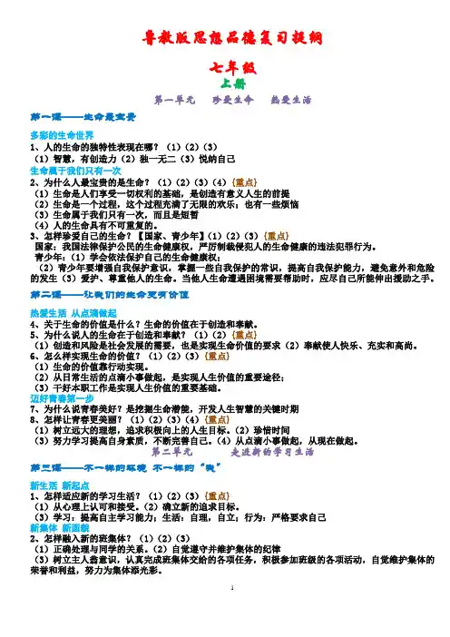 鲁教版初中政治全册知识提纲