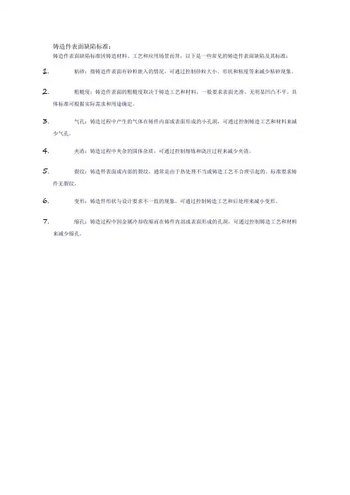 铸造件表面缺陷标准
