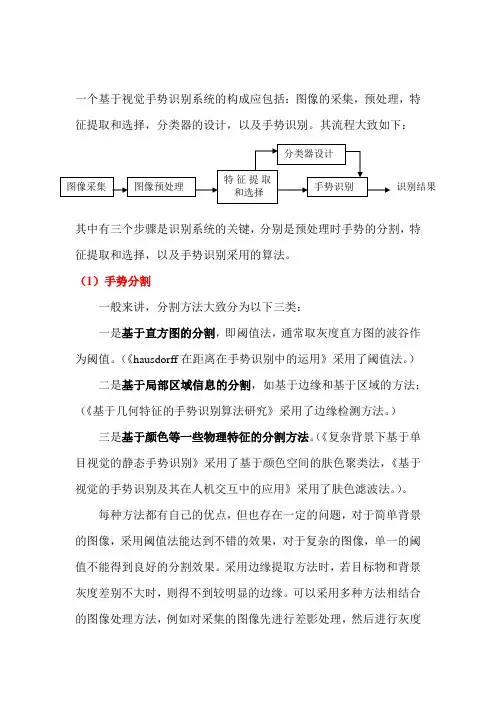 整理了现有的手势识别的重点,以及几个重要方法的特点,对每种方法都分析了优缺点