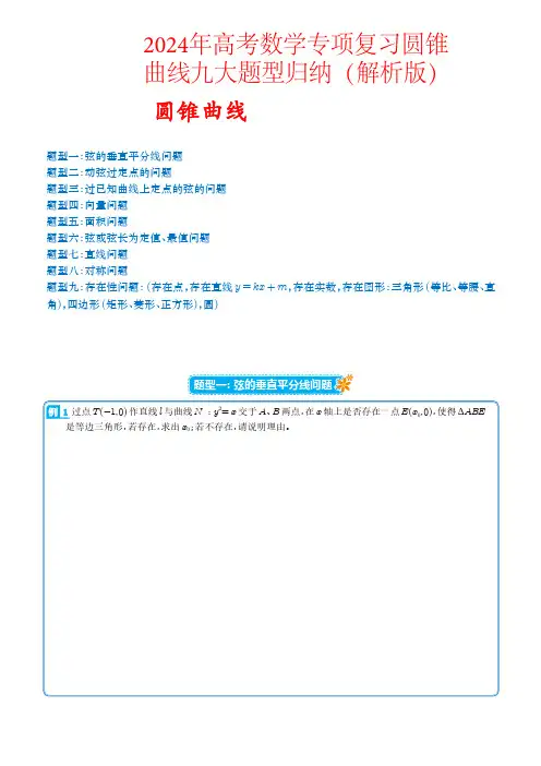 2024年高考数学专项复习圆锥曲线九大题型归纳(解析版)