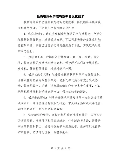 提高电站锅炉燃烧效率的优化技术