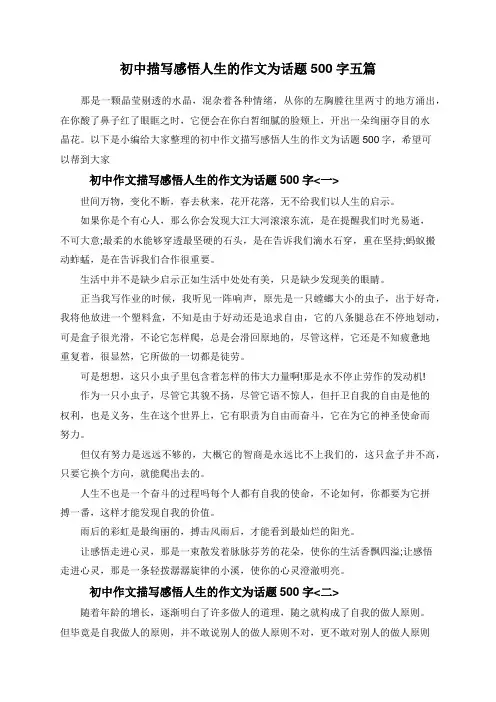 初中描写感悟人生的作文为话题500字五篇