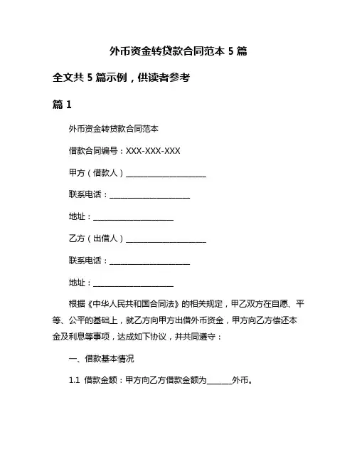 外币资金转贷款合同范本5篇