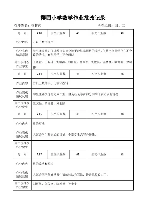 数学作业批改记录四二