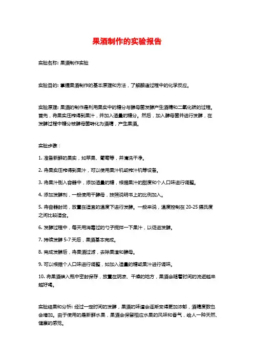 果酒制作的实验报告