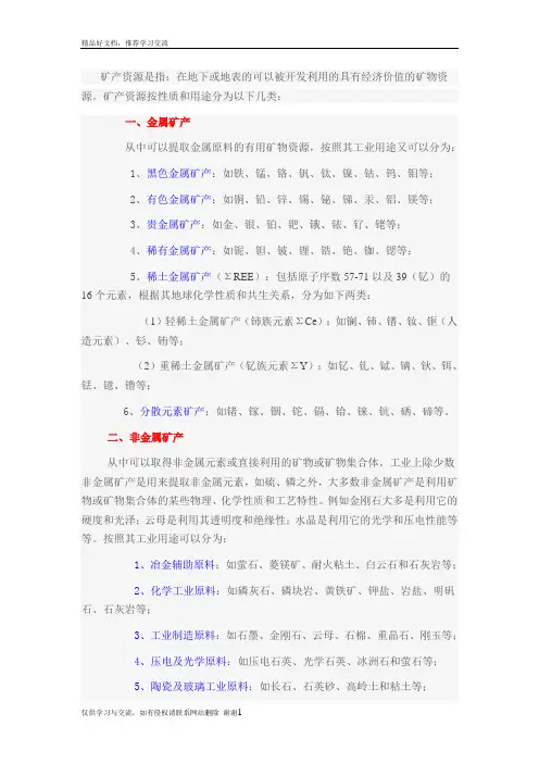 最新矿产资源种类