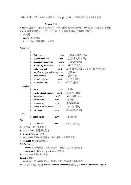 maya 快捷键笔记