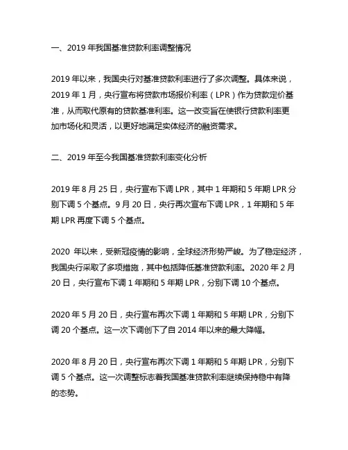 2019年至今的基准贷款利率