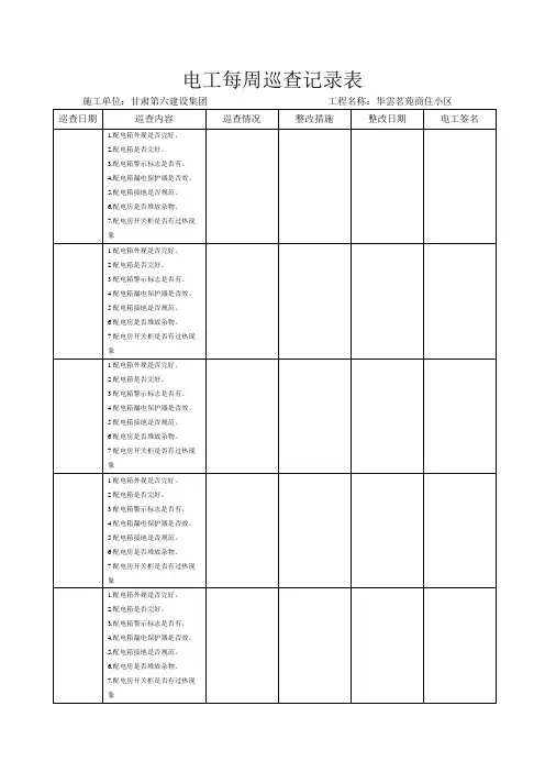 电工每周巡查记录表