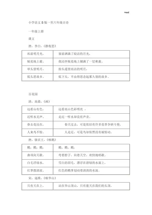 小学语文S版一至六年级古诗