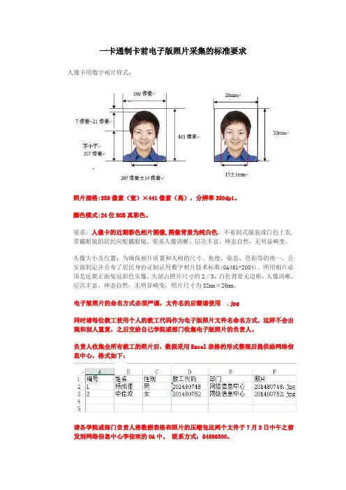 一卡通制卡前电子版照片采集的标准要求