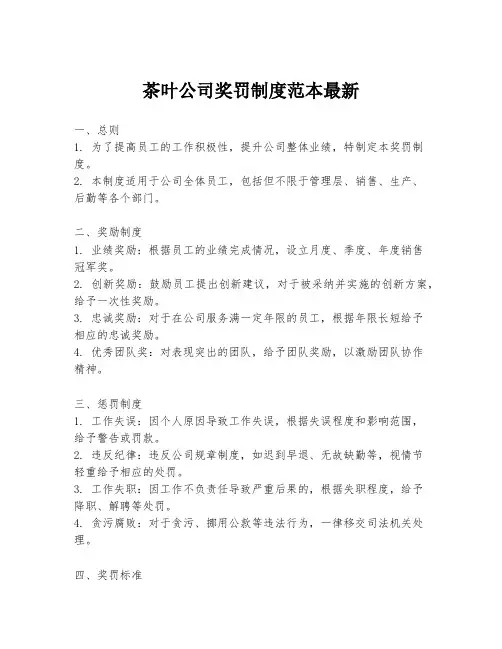 茶叶公司奖罚制度范本最新