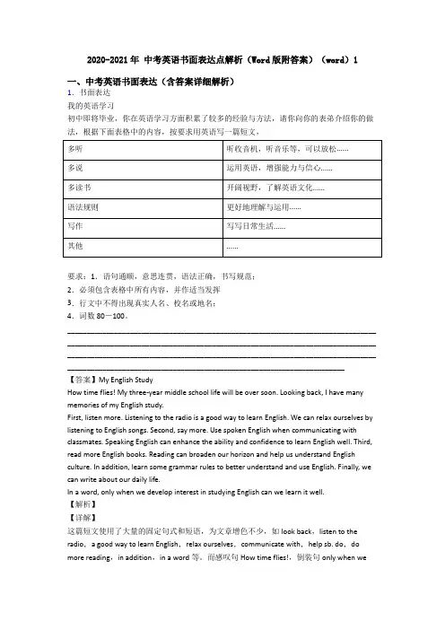 2020-2021年 中考英语书面表达点解析(Word版附答案)(word)1
